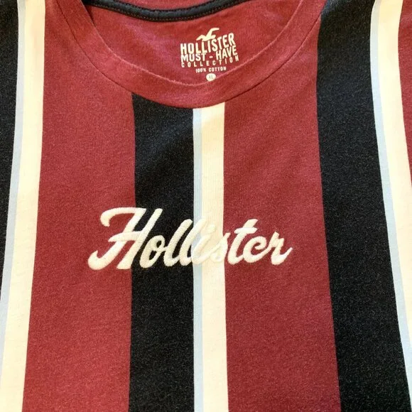 Two Hollister Men T-shirts Striped Beige Burgundy Size XL Short Sleeves - Picture 10 of 12